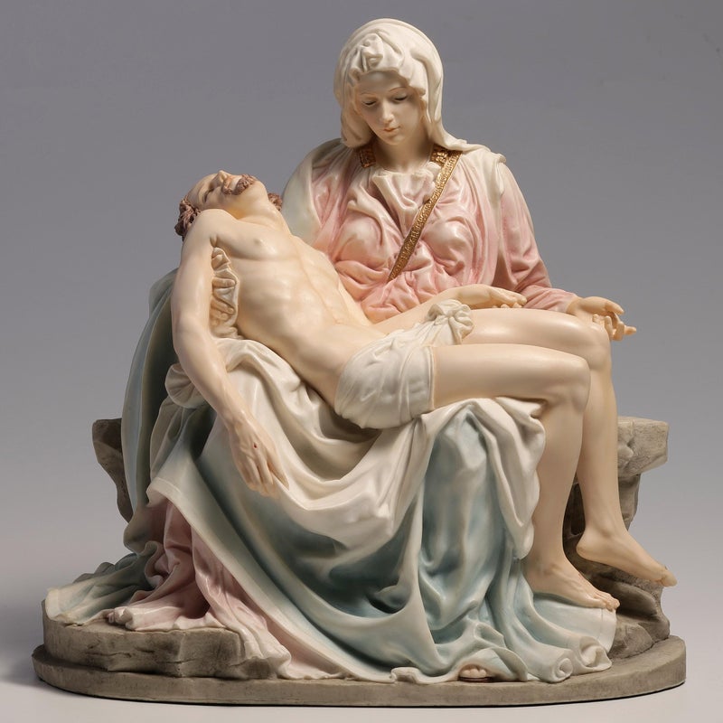 US 10.63 Inch Pieta and Michelangelo Decorative Figurine, Pink and Blue - Image 2
